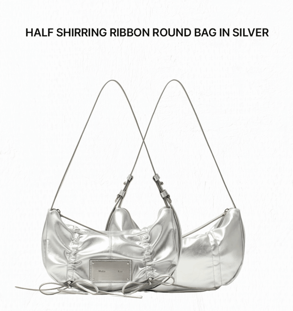 HALF SHIRRING RIBBON ROUND BAG IN SILVER